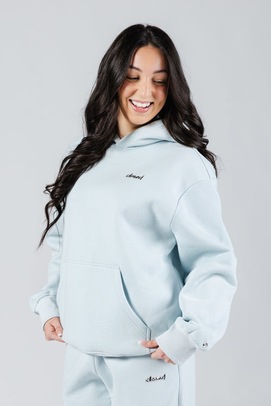 size: Model is 5'5 wearing size S | color: Blue Sky